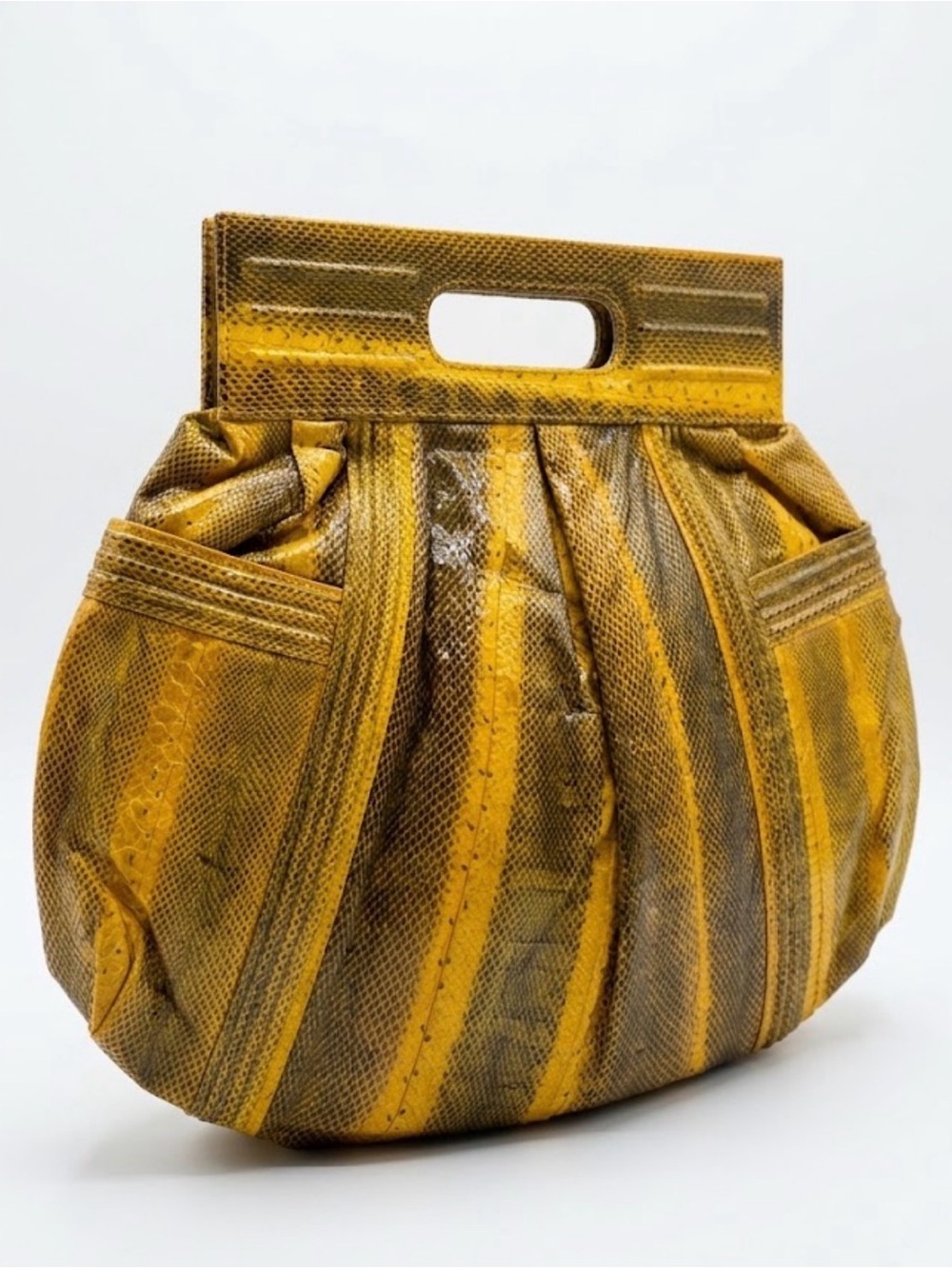 Yellow Snake-Texture Pleated Handle Women's Bag